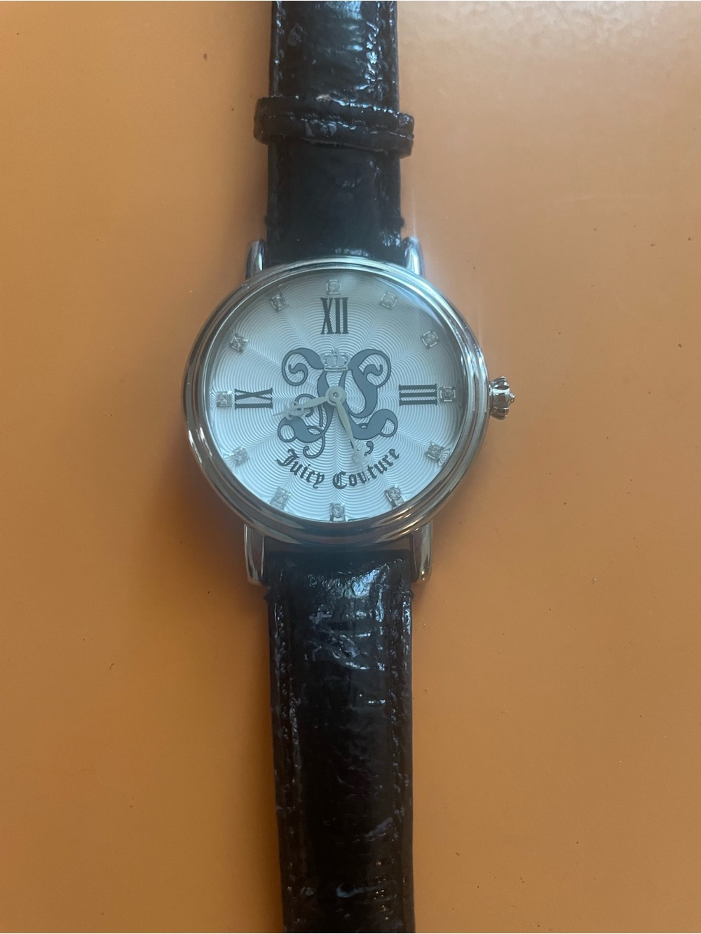 Juicy Couture Black Leather Strap Silver-Tone Dial Watch